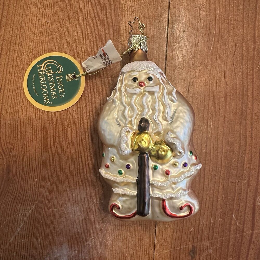 Inge Glas Santa Clause Blown Glass Christmas Tree Ornament 4” Made In Germany